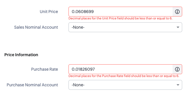 Joellipman.com - Decimal places for the Unit Price field should be less than or equal to 6