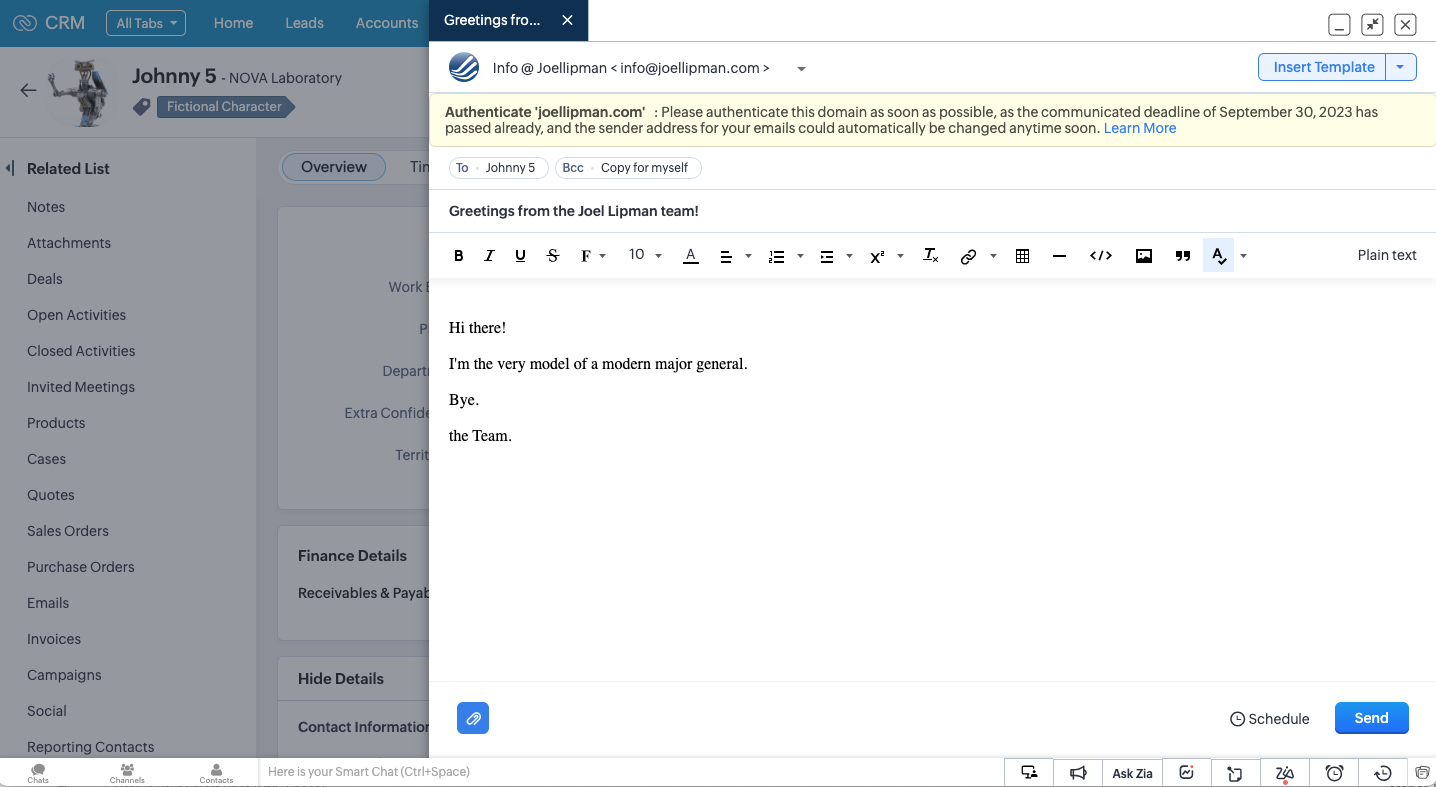 Zoho CRM: Client Script Confirmation Box and Popup Mailer: Email Popup