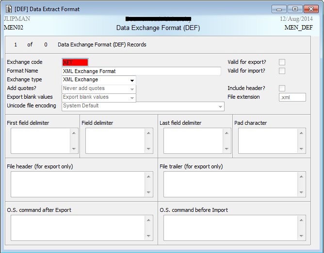 Setting up the XET Data Exchange Format