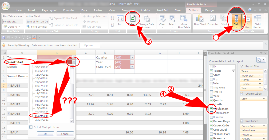 Excel: Ordering my pivottable dropdown filter list